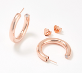 Diamonique Tell Me About It Sterling Silver Rose Stud High-Polish Hoops 1-1/4"